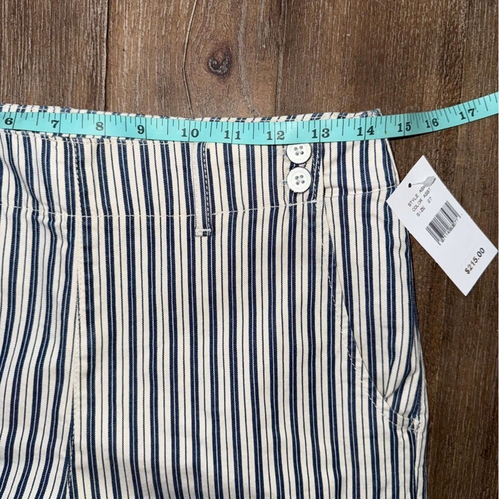 AG The High Rise Wide Leg Crop Stripped Trouser Pant Blue White - Picture 4 of 10